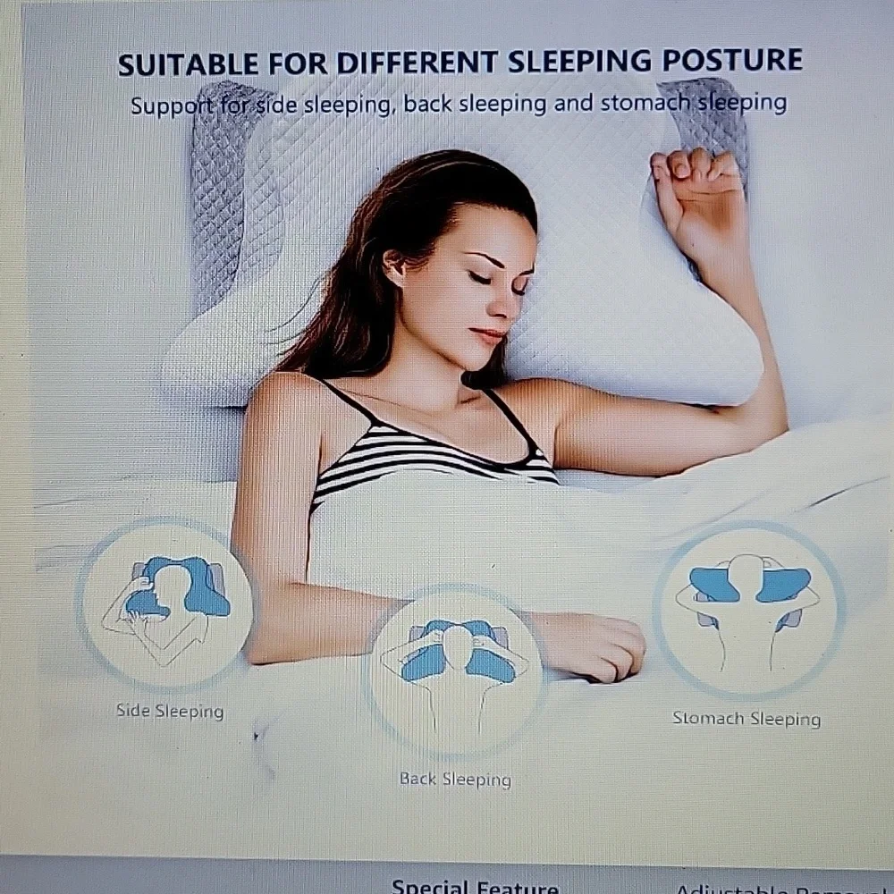Zamat contour memory foam pillow Orthopedic adjustable support gray white NEW…
